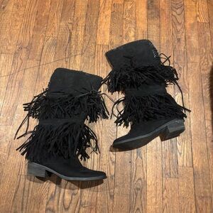Vintage Not Rated Black Fringe Boots